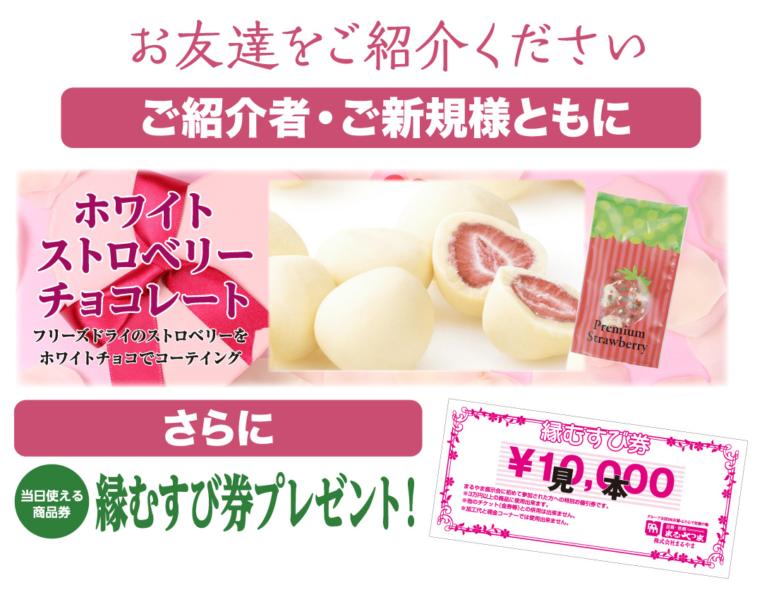 お友達をご紹介ください ご紹介者・ご新規様ともにホワイトストロベリーチョコレート